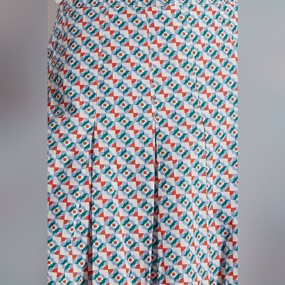 Anthropologie Maeve Pleated Mini Skirt Blue Geometric Floral Plus Size 4 - Picture 3 of 11